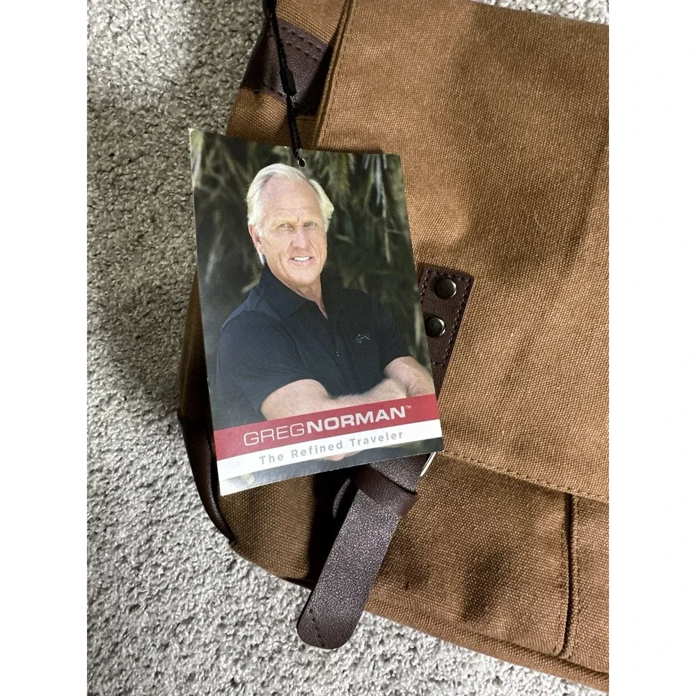 Greg Norman Canvas Messenger Bag Brown Crossbody Laptop Travel NWT